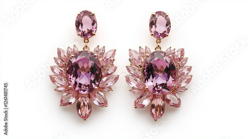 golden jewelry earrings with diamonds , gemstone . isolated on white background