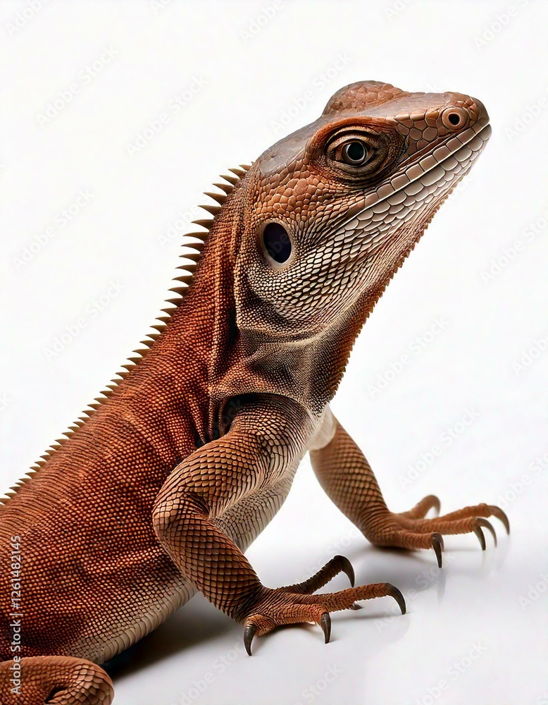 Obraz premium A lizard close up on a white backdrop.