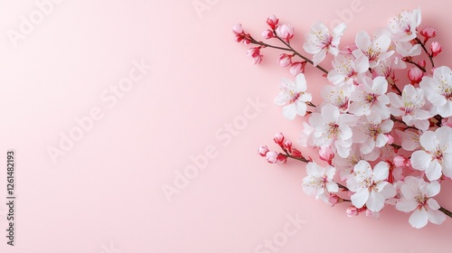 Wallpaper Mural Pink blossom branches on pink background, spring, greeting card Torontodigital.ca