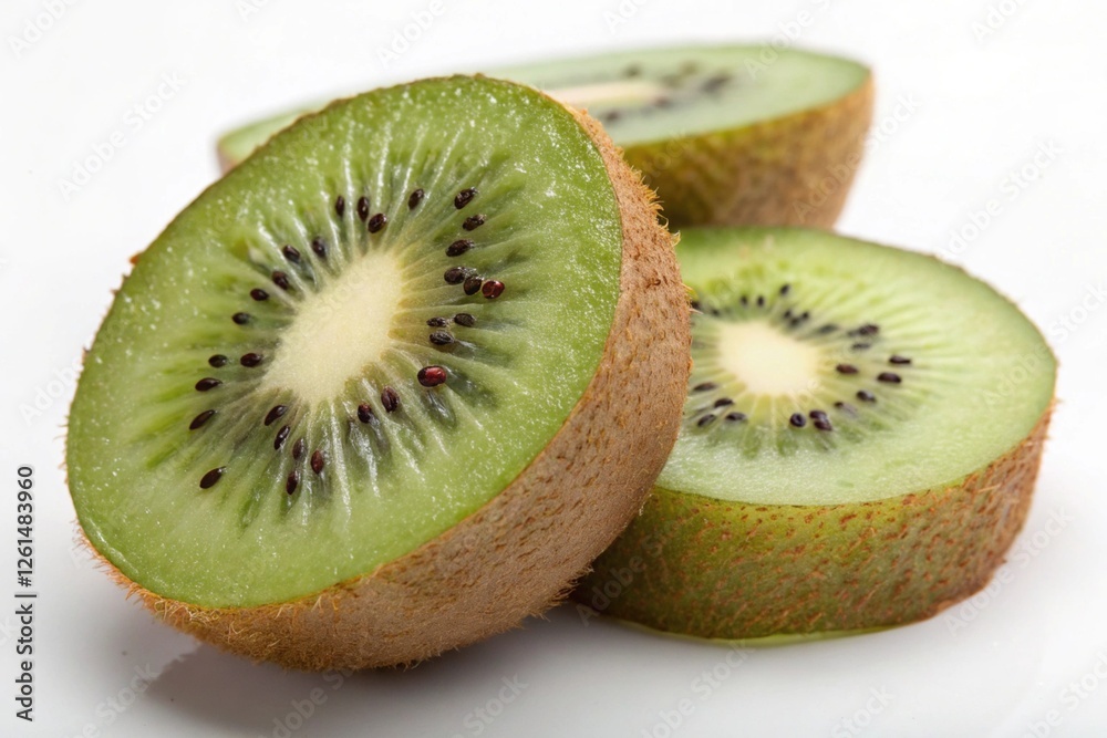 Fresh Kiwi Fruit Halves on White Background Fresh Kiwi Fruit Halves on White Background