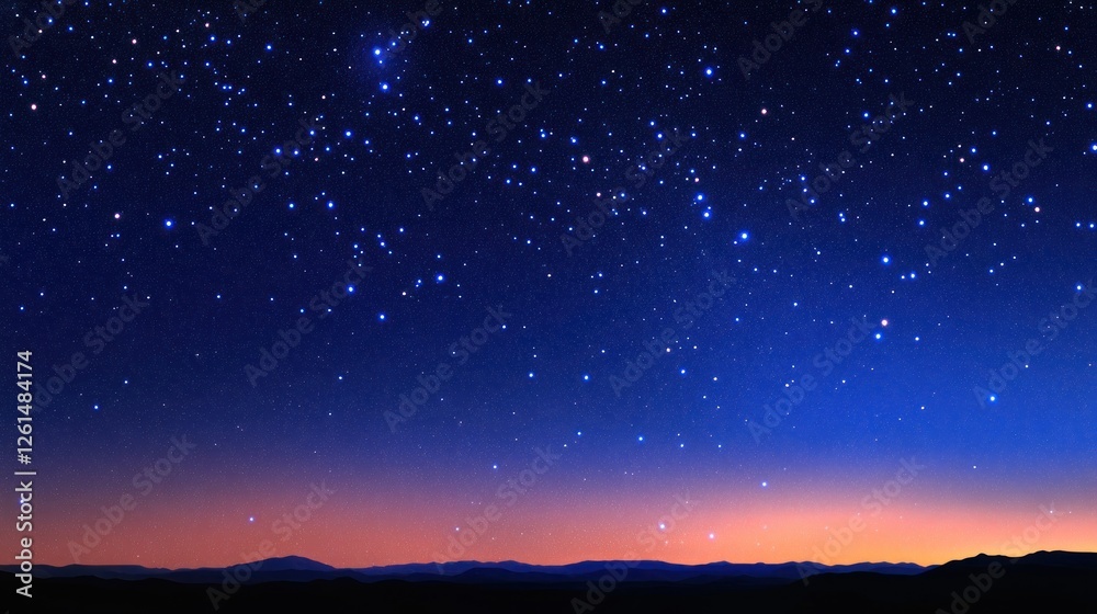Fototapeta premium Starry Night Landscape: Celestial Wonders Over Silhouetted Mountains