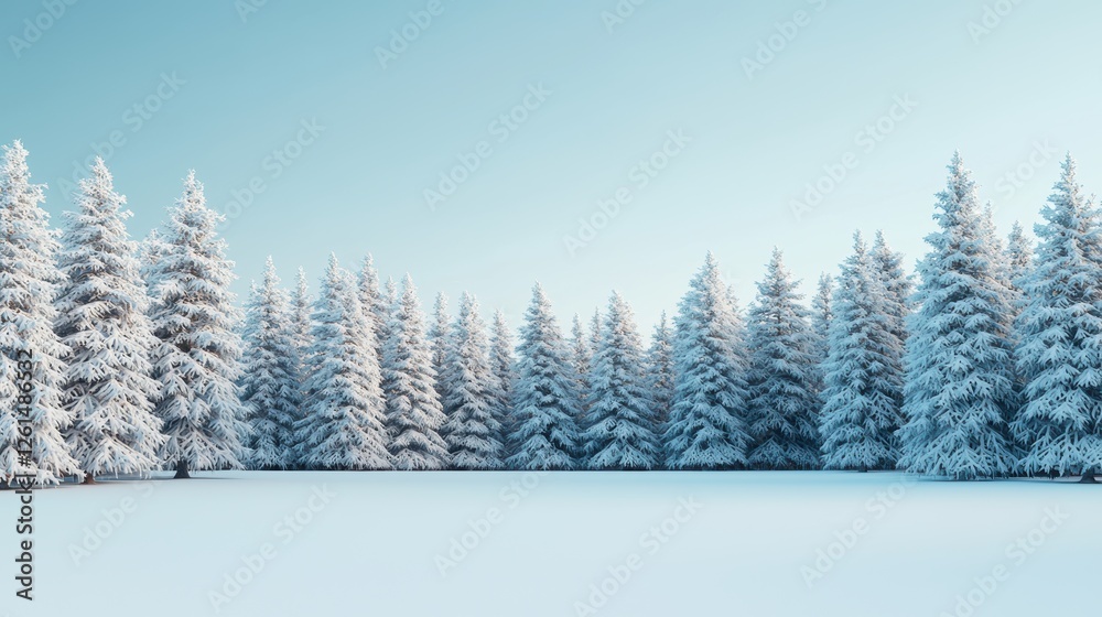 Fototapeta premium Serene Winter Landscape with Snow-Covered Evergreen Trees