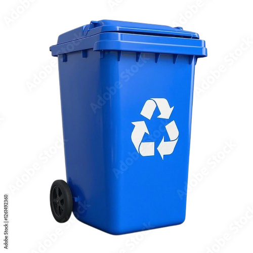 A blue recycling bin on a white or transparent background, Earth Day, Happy Earth Day.