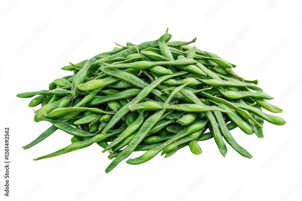 Fresh green beans pile isolated, food photography, studio shot Fresh green beans pile isolated, food photography, studio shot