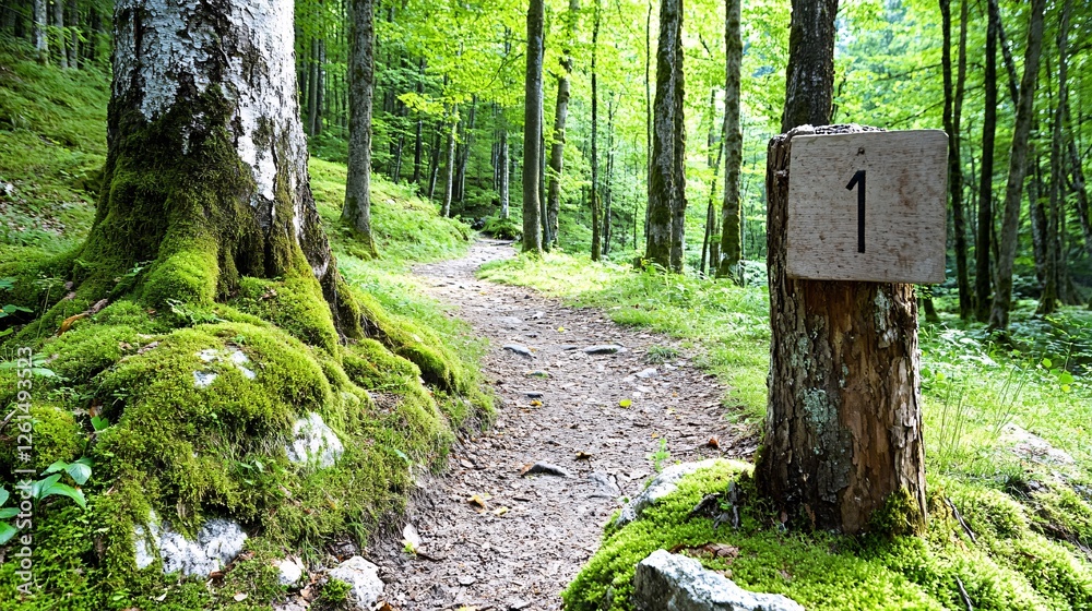 Tranquil forest pathway surrounded by lush greenery and moss-covered tree trunks in serene nature setting Tranquil forest pathway surrounded by lush greenery and moss-covered tree trunks in serene nature setting