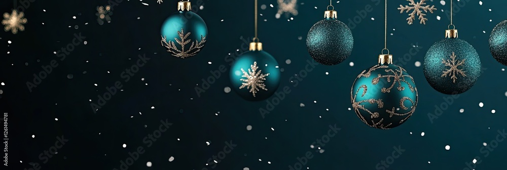 Teal Christmas Ornaments with Falling Snow Teal Christmas Ornaments with Falling Snow