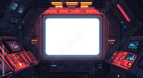 Fototapeta Naklejka Na Ścianę i Meble -  Futuristic spaceship cockpit interior with blank screen