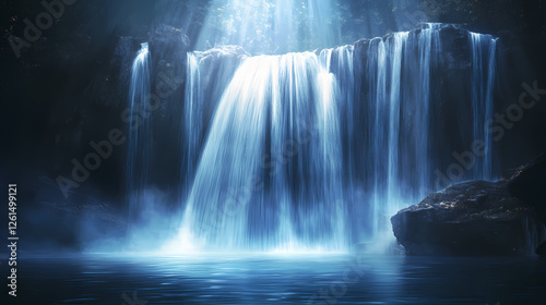 Abstract waterfalls blue background liquid surface light rays nature water texture. cascading light rays. illustration. Gravity-Reversed Waterfalls. Illustration