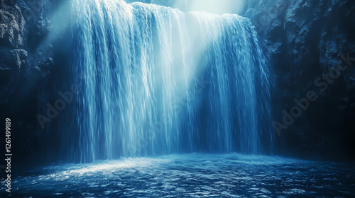 Abstract waterfalls blue background liquid surface light rays nature water texture. cascading light rays. illustration. Gravity-Reversed Waterfalls. Illustration