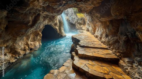 Beautiful pathway leading to tatlica waterfalls in erfelek, sinop, turkey, waterfalls, pathway, nature, erfelek, sinop, turkey. Gravity-Reversed Waterfalls. Illustration photo