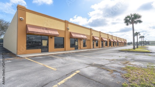 Wallpaper Mural Commercial Building Exterior Photography: Sunny Day,  Empty Parking Lot,  Tan Facade, Retail Space Torontodigital.ca