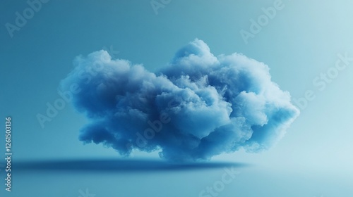 A dreamy swirling blue cloud floating against a clean light blue background, artistic design