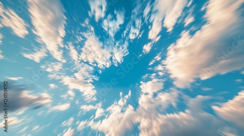 Dynamic abstract blue sky with clouds captured with a zoom effect creating a sense of movement