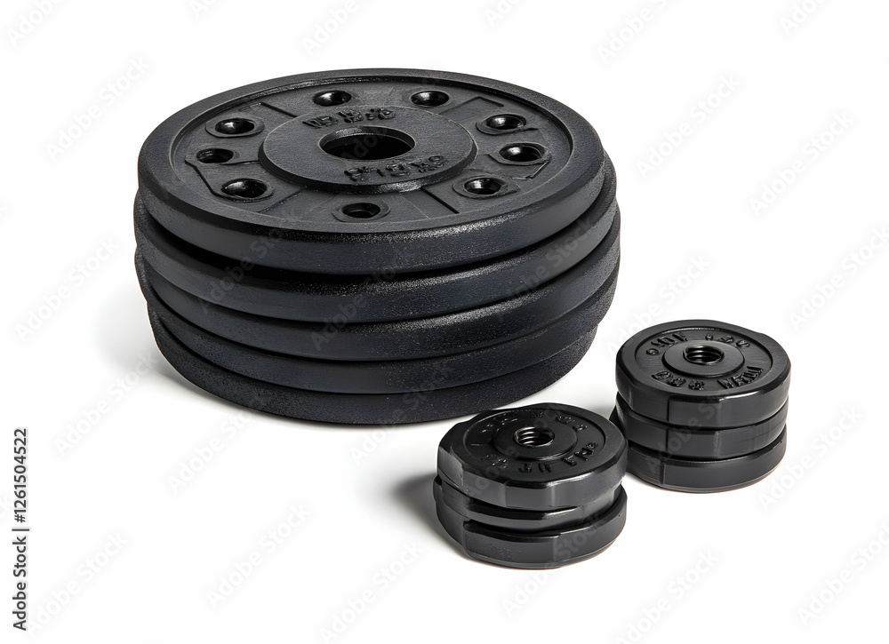 Precision Weights, Stacked barbell plates, showcasing robust construction and design, perfect for fitness and strength training concepts and promotional materials Precision Weights, Stacked barbell plates, showcasing robust construction and design, perfect for fitness and strength training concepts and promotional materials