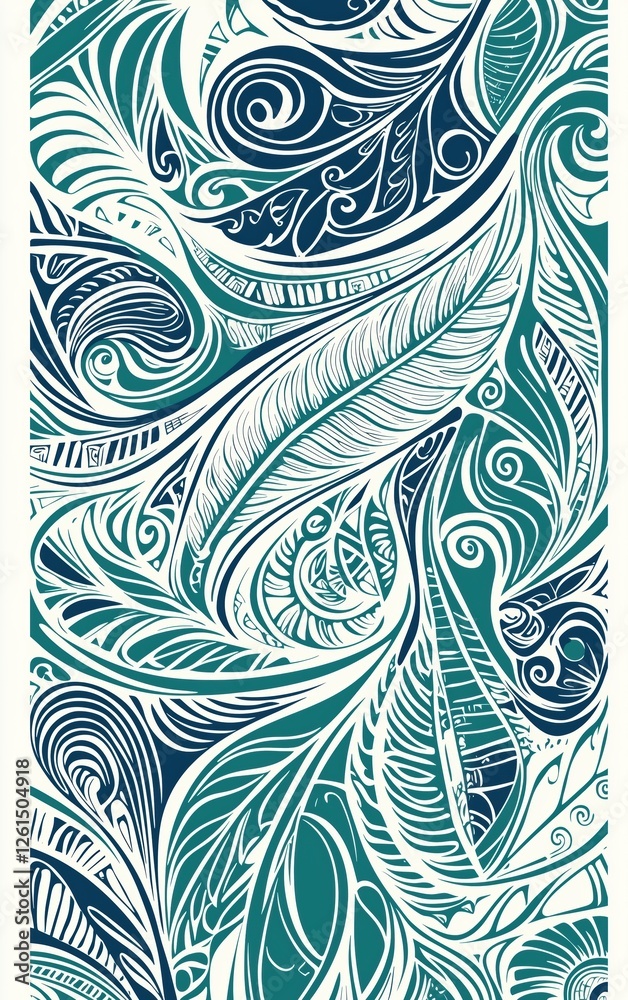 intricate feather and swirl pattern, abstract decorative design