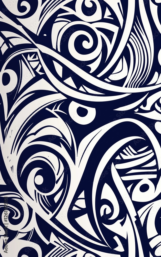 abstract tribal pattern in black and white, intricate decorative design