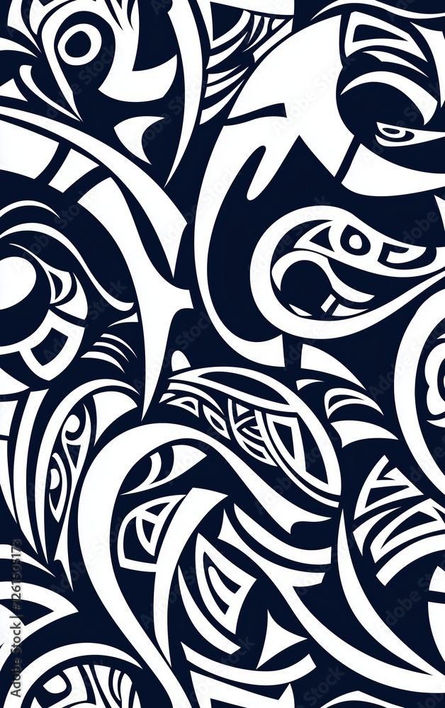 abstract tribal pattern in black and white, intricate decorative design