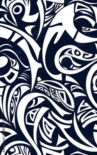 Obraz na płótnie abstract tribal pattern in black and white, intricate decorative design w salonie