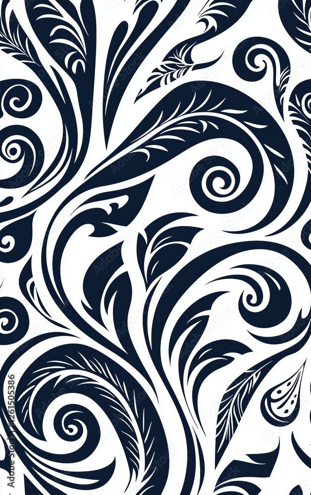 intricate black and white feather pattern, abstract decorative design