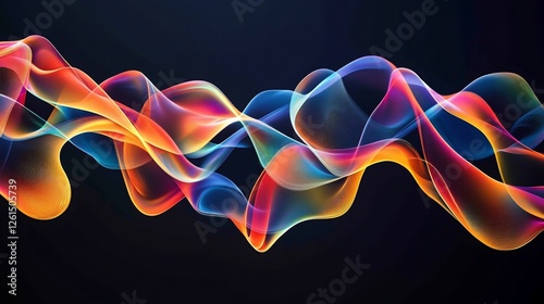A dynamic abstract design with flowing wavy lines in vibrant colors on a dark background