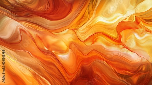 Abstract Fluid Art with Orange and Gold Wavy Lines and Dynamic Composition