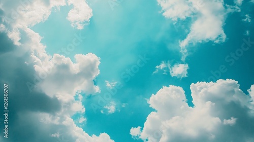 Abstract view of a dynamic blue sky with white clouds creating a calming background effect