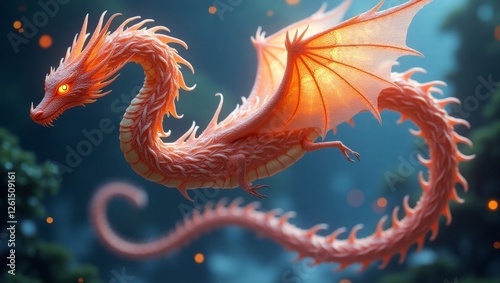 An opulently winding phantasmal helical hunter, each curve alive with an ethereal glow and intricate ornamental designs dancing along its sinuous form. otherworldly creature, resembling blend dragon photo