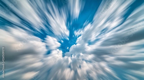 Dynamic cloudscape with radial blur effect depicting motion and expansive sky