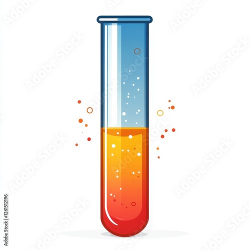 Test tube with liquid inside and vector flat design icon isolated on white background for scientific themes