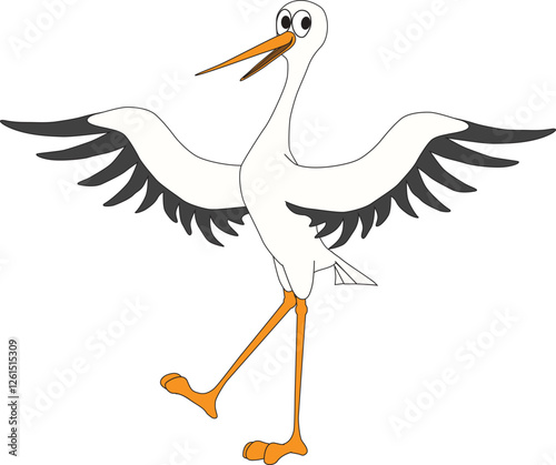 A funny stork flapping its wings