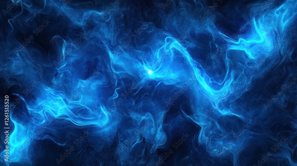 Obraz premium Abstract blue swirling smoke pattern on a dark background, creating a mystical atmosphere.