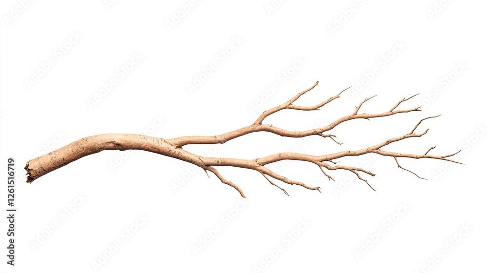 A dry, intricately branched tree limb displayed against a white background, showcasing nature's artistry A dry, intricately branched tree limb displayed against a white background, showcasing nature's artistry