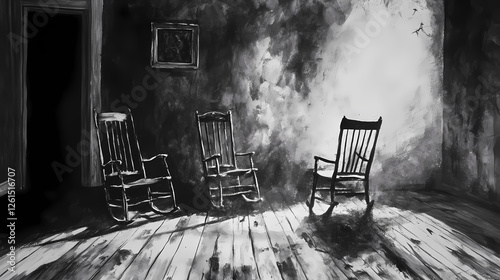 Charred wood, lingering smoke. ghosts of laughter echo in the vacant chairs. Echoing Ruins. Illustration