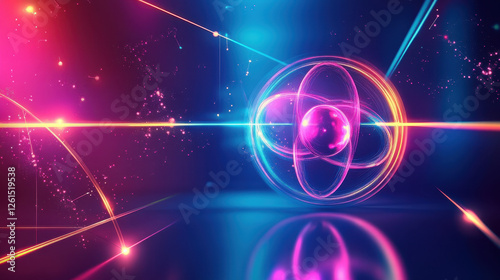 Wallpaper Mural Abstract, neon-glowing, futuristic background with an atomic model Torontodigital.ca