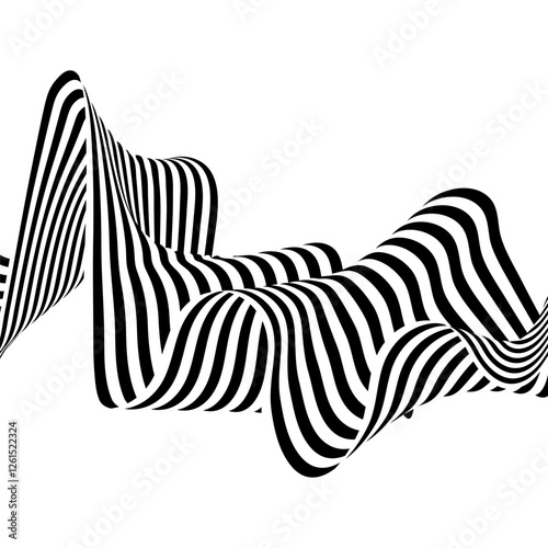 Black on white abstract perspective line stripes with 3d dimensional effect isolated on white.