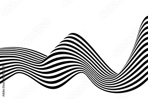 Abstract stripe wave with black and white line pattern. 3d optical art background. Vector illustration. Eps 10