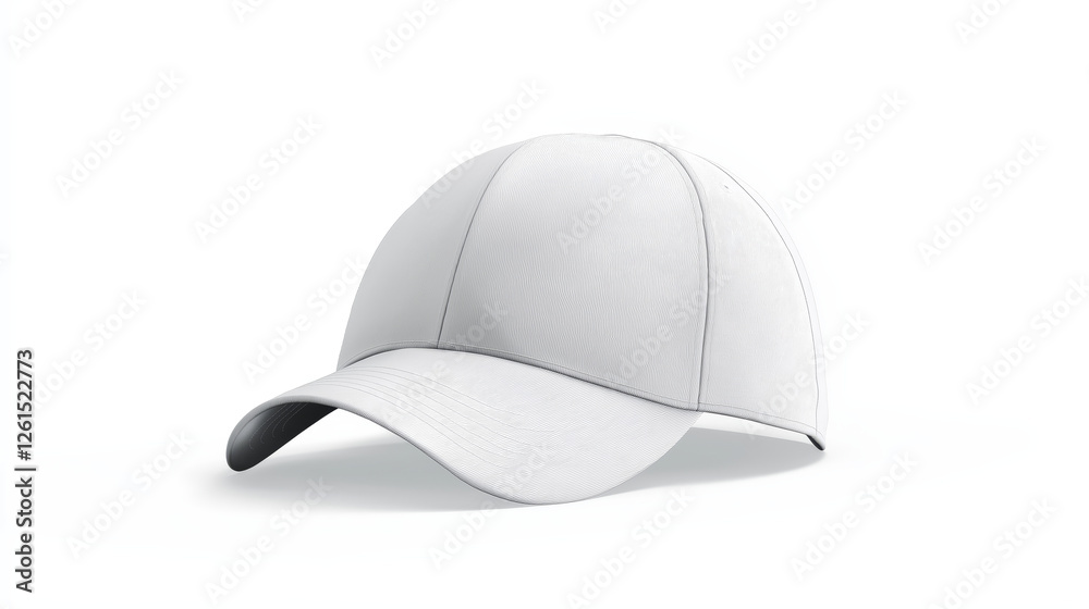 White baseball cap displaying minimalist design on white background White baseball cap displaying minimalist design on white background