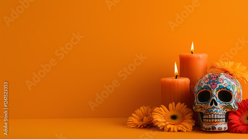Day of the Dead Altar with Decorative Skull and Candles
