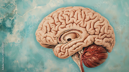 Anatomical illustration of human brain showing the cerebrum, brainstem, and cranial nerves. Temporal Corridors. Illustration