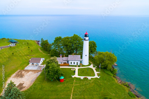 Fototapete POINTE AUX BARQUES LIGHTHOUSE at Port Austin Michigan in Michigans thumb