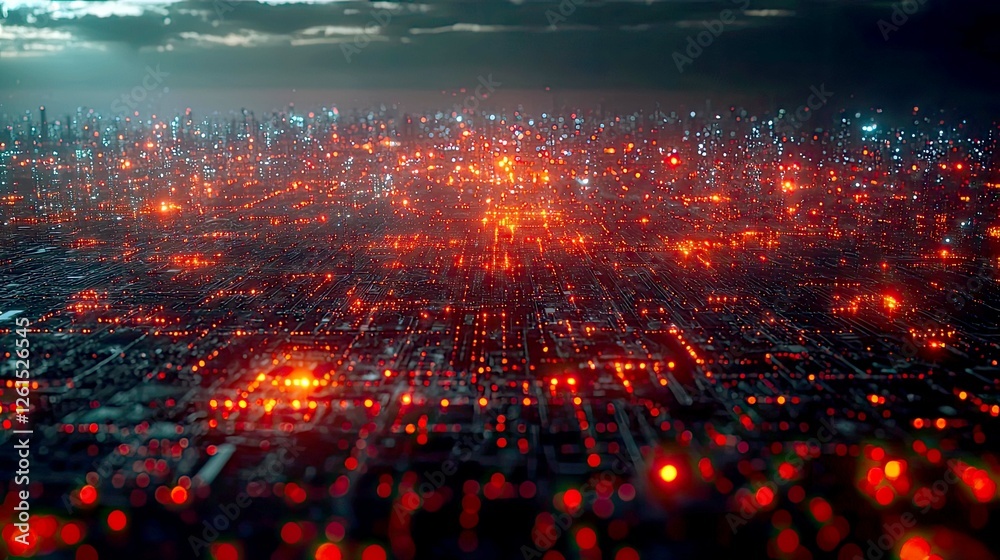 Fototapeta premium Cyberpunk Cityscape: A Futuristic Digital Network Visualization