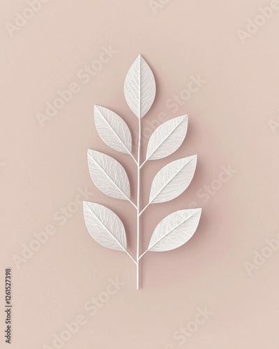 Minimalist White Leaf Arrangement on Soft Pink Background