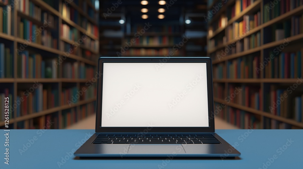 laptop computer with a blank white screen on a white table. The laptop is silver in color and has a black keyboard. The background is blurred laptop computer with a blank white screen on a white table. The laptop is silver in color and has a black keyboard. The background is blurred