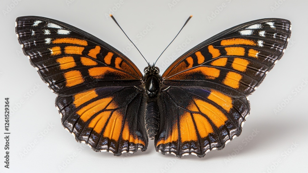 Fototapeta premium Close-up of a Monarch butterfly, wings spread wide, displaying vibrant orange and black patterns.