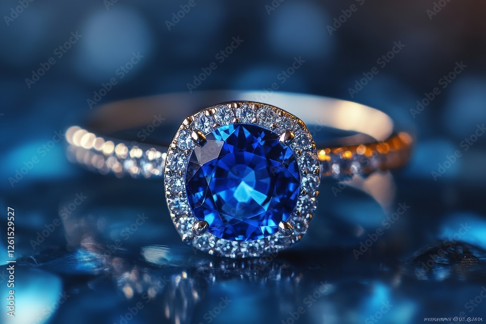Gleaming Beauty: Captivating Close-Up of a Deep Blue Sapphire Ring Gleaming Beauty: Captivating Close-Up of a Deep Blue Sapphire Ring