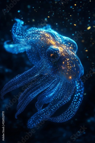 Mystical Glow: Enigmatic Deep-Sea Creature Illuminated with Captivating Blue Patterns