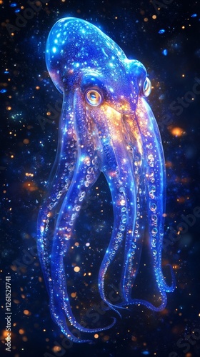Enigmatic Beauty of Deep-Sea Squid Bioluminescence in the Abyssal Depths: A Mesmerizing Display of Blue Light