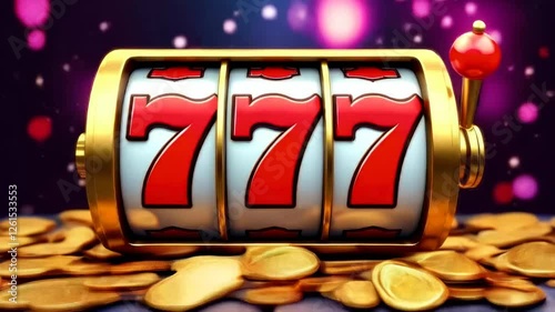jackpot streak 777 on slot machine isolated on a transparent background, concept of winning big in a casino