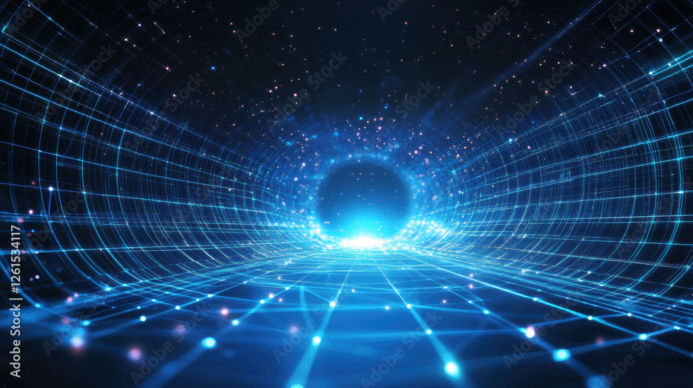 Obraz premium Abstract blue digital technology background with glowing connections and grid lines on a dark space