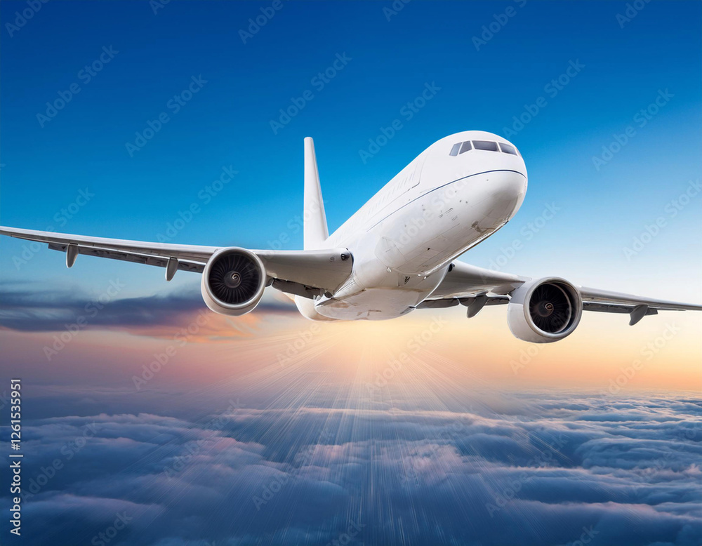Naklejka premium Image of a Passenger Airplane Flying